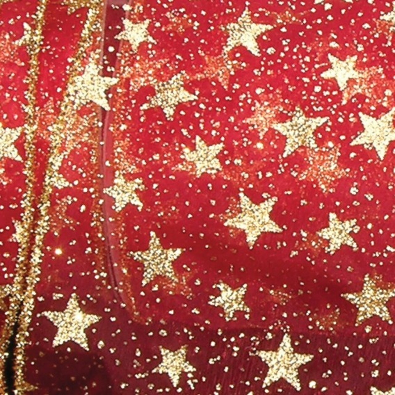 The Ribbon People Sheer Metallic Red and Gold Glitter Stars Wired Craft Ribbon 3" x 20 Yards